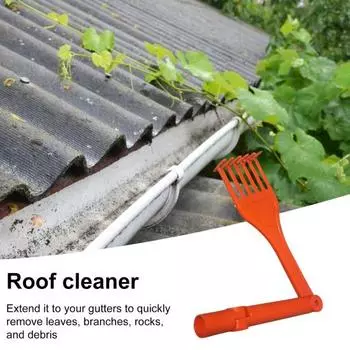Инструмент для чистки крыш с регулируемой многоугольной головкой Мини-грабли для удаления мусора с водостоков Эффективный очиститель крыш с водостоками оранжевый