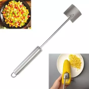Инструмент для чистки кукурузных початков из нержавеющей стали, волшебная кукурузная стриппер, простая молотилка для кукурузы с длинной ручкой, острым лезвием, кухонный гаджет для домашнего ресторана серебряный