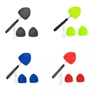 Инструмент для чистки лобового стекла, очиститель для автомобильных стекол с 3 многоразовыми и моющимися насадками из микрофибры синий