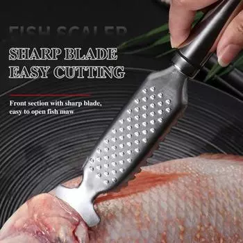 Инструмент для чистки рыбы. Нержавеющая сталь. Скребок для чистки рыбы с канавками. Эргономичный двухрядный зубчатый скребок для рыбы.