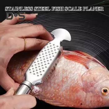 Инструмент для чистки рыбы. Средство для чистки рыбы из нержавеющей стали с канавками. Скребок для рыбы с двумя рядами зубьев и эргономичной ручкой. Очиститель царапин от чешуи рыбы. B