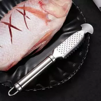 Инструмент для чистки рыбы. Средство для чистки рыбы из нержавеющей стали с канавками. Скребок для рыбы с двумя рядами зубьев и эргономичной ручкой. Очиститель царапин от чешуи рыбы.