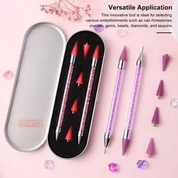 Инструмент для дизайна ногтей со стразами и восковым наконечником белый