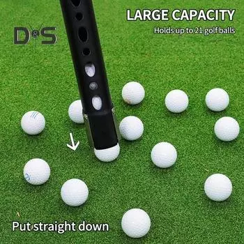 Инструмент для извлечения мячей для гольфа Съемная трубка Инструмент для извлечения мячей для гольфа Алюминиевый сплав Трубка для извлечения мячей Сборщик захватов для мячей Вмещает 21 мяч чёрный