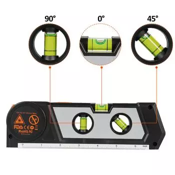Инструмент для лазерного уровня 4 в 1, универсальный стандартный лазерный уровень с перекрестной линией, измерительная лента 10 футов 3 метра чёрный