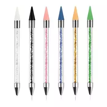 Инструмент для маникюра со стразами, силиконовая головка, маникюрный карандаш, акриловый дизайн, восковая ручка с металлическими точками белый