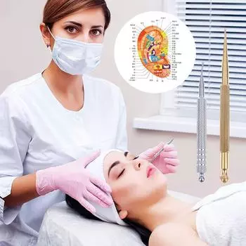 Инструмент для массажа рефлексологии лица, выдвижная ручка для акупунктуры, медь золотой