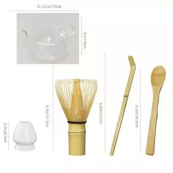 Инструмент для матча, 5 шт., ложка для матча, часен чашаку, текстурированная стеклянная чаша для матча с носиком - ручная работа в японском стиле, церемония зеленого чая маття, чаван