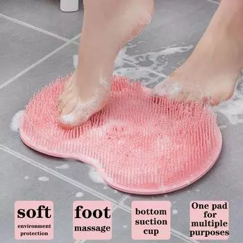 Инструмент для мытья ног, ленивый человек, щетка для ног, подушечка для массажа подошв, подушечка для мытья ног в бытовой ванной комнате, нескользящая присоска для ремня Pink 1pc