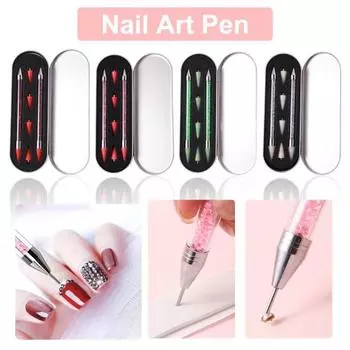 Инструмент для нанесения точек на ногти со стразами и восковым наконечником с двойной головкой, инструмент для нанесения точек на ногти со стразами для самостоятельного дизайна и украшения ногтей белый