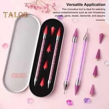 Инструмент для нанесения точек на ногти со стразами и восковым наконечником с двойной головкой, инструмент для нанесения точек на ногти со стразами для самостоятельного дизайна и украшения ногтей белый