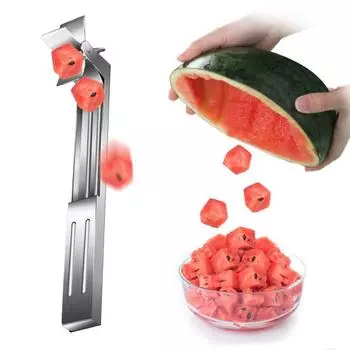 Инструмент для нарезки арбуза, острый нож из нержавеющей стали, шарик для дыни, простой в использовании нож для нарезки кубиками для кухонных гаджетов серебряный