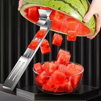 Инструмент для нарезки арбуза, острый нож из нержавеющей стали, шарик для дыни, простой в использовании нож для нарезки кубиками для кухонных гаджетов чёрный