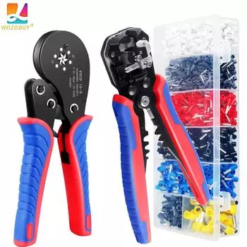 Инструмент для обжима наконечников AWG 28-5 или с набором инструментов для зачистки проводов и наконечников, шестигранный обжимной инструмент для концевых муфт - инструмент с храповым механизмом