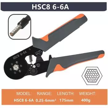 Инструмент для обжима наконечников HSC8 6-6A AWG 0.25-6mm 23-10 Саморегулирующийся шестигранный храповой механизм Электрические обжимные клещи Ручной инструмент