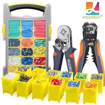 Инструмент для обжима наконечников, наконечники проводов и саморегулирующиеся клещи для обжима AWG 23-7 + стриппер | Квадратный обжимной инструмент для наконечников