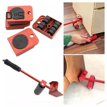 Инструмент для перемещения мебели Грузоподъемность 220 фунтов Портативный инструмент для перемещения мебели Слайдеры с регулируемой высотой подъемного инструмента Рычаг красный