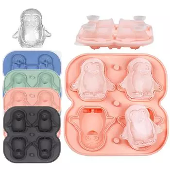 Инструмент для приготовления льда в виде пингвина с 4 отверстиями, цветной шоколадной сырной палочкой в виде животного, силиконовая форма для украшения торта на день рождения розовый