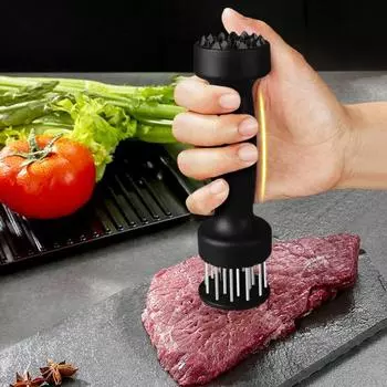 Инструмент для размягчения мяса из нержавеющей стали с 20 острыми иглами для размягчения мяса говядины, курицы, стейка, свинины, более быстрое приготовление, улучшенный вкус, необходимое для кухни и барбекю чёрный