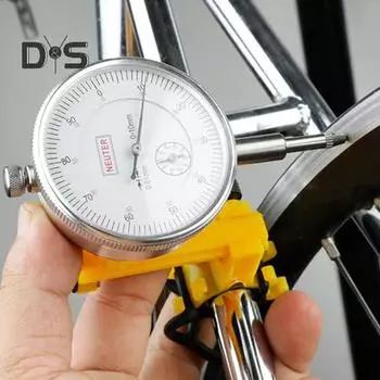 Инструмент для регулировки велосипедного колеса с циферблатным индикатором Крепление на раму вилки Инструменты для регулировки обода горного велосипеда, шоссейного и горного, Аксессуары для ремонта велосипеда жёлтый