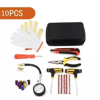 Инструмент для ремонта автомобильных шин Комплект для ремонта шин Набор инструментов для шпилек Авто Велосипед Бескамерные шины Пробка для прокола шин Гаражные инструменты с сумкой для хранения зелёный