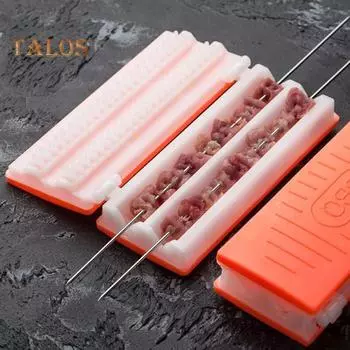 Инструмент для шампура для мяса Портативный пищевой компактный шампур для мяса для барбекю Устройство для приготовления мясных веревок для барбекю Двухрядный быстрый шампур для гриля оранжевый/белый