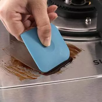 Инструмент для скребка для кастрюли Гибкий скребок для кастрюль для очистки чугунной сковороды, не царапающей пищу небесно-голубой