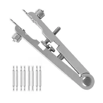 Инструмент для снятия пружинного стержня часов с двойным захватом, инструмент для ремонта устройства регулировки ремня, набор для замены и регулировки длины [mikan] (Серебряный)