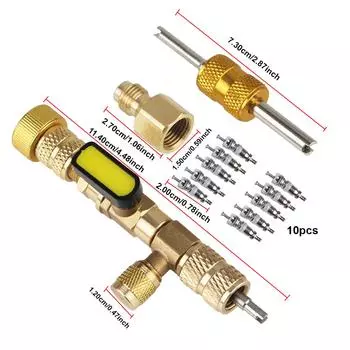 Инструмент для снятия/установки сердечника клапана для R22 R410A R404A R407c Инструменты для ремонта линий кондиционирования воздуха с двойным размером порта SAE 1/4 и 5/16