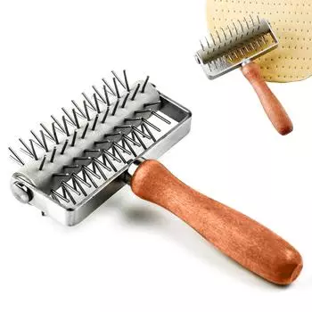 Инструмент для стыковки пиццы, ролик для теста с шипами из нержавеющей стали, деревянная ручка, кухонные принадлежности для приготовления пиццы as shown in the picture