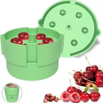 Инструмент для удаления косточек из вишни и оливок, многофункциональный инструмент для удаления косточек из нержавеющей стали с 6 отверстиями, легко очищаемый портативный инструмент для удаления косточек из фруктов зелёный