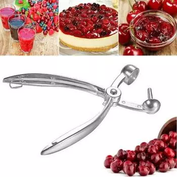 Инструмент для удаления сердцевины вишни с эргономичной ручкой. Устойчивый к ржавчине инструмент для удаления косточек оливок. Работает одной рукой. Инструмент для удаления сердцевины вишни. Инструмент для удаления сердцевины вишни. серебряный