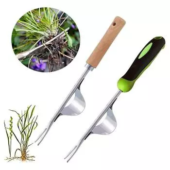 Инструмент для удаления сорняков V-образные вилы с эргономичной ручкой Удобная ручка с полированной поверхностью Прочные садовые принадлежности для прополки коричневый
