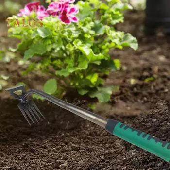 Инструмент для удаления сорняков в саду с нескользящей ручкой, дизайн с 6 зубьями, полированный антипригарный ручной инструмент для удаления сорняков чёрный