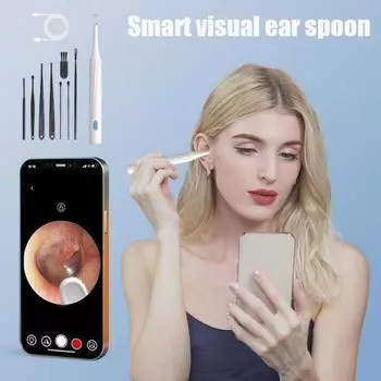 Инструмент для удаления ушной серы, камера для чистки ушей с подключением к приложению Smart App и 6 светодиодами. Набор для удаления ушной серы, совместимый с HD-разрешением 1080P. Безопасный инструмент для чистки ушей. чёрный