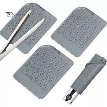 Инструмент для укладки. Термостойкий коврик. Складной противоскользящий плоский/щипцы для завивки волос. Выпрямитель для волос. Инструменты для волос. Силиконовая накладка. Защитная подушка. серый