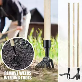 Инструмент для выдергивания травы, Стационарный инструмент для прополки, Конструкция с платформой для ног, Инструмент для прополки со стальной головкой с 4 когтями, Ручной садовый инструмент для прополки One Size чёрный