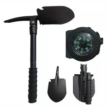 Инструмент для выживания на открытом воздухе 7 в 1 — прочный многофункциональный инструмент для рытья траншей из нержавеющей стали со складной лопатой, киркой, компасом и свистком folding shovel