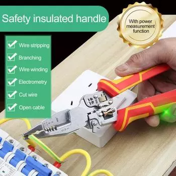 Инструмент для зачистки проводов 9 в 1 с нескользящей ручкой, функцией измерения электричества, многофункциональный портативный инструмент для зачистки проводов, ножницы для кабеля красный