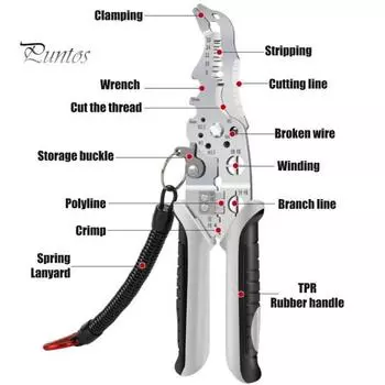 Инструмент для зачистки проводов, инструмент для обжима кабеля с нескользящей ручкой, многофункциональные плоскогубцы для электриков, профессиональный инструмент для зачистки проводов чёрный