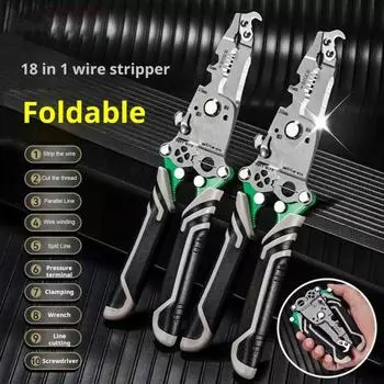 Инструмент для зачистки проводов с эргономичной ручкой, прочная конструкция, складная конструкция, многофункциональный инструмент для самостоятельной зачистки кабеля 18 в 1 серый