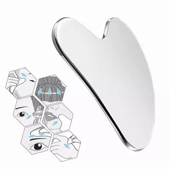 Инструмент Гуа Ша из нержавеющей стали для терапии лица Уход за кожей лица Лимфатическая детоксикация Уменьшение серебряный