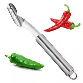 Инструмент из нержавеющей стали 2-в-1 для удаления сердцевины перца халапеньо с зазубренными краями, приспособление для удаления сердцевины семян перца, кухонные гаджеты, устройство для удаления сердцевины перца 1 Pcs