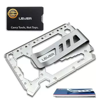 Инструмент Lever Gear Tool Card Pro с зажимом для денег, кредитная карта, элегантный минималистский кошелек из нержавеющей стали, мультитул и зажим для денег, бусины из полированного серебра - 40 в 1