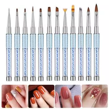 Инструмент-ручка для ногтей с синими стразами. Простая в использовании французская легкая кисть с удобным корпусом. УФ-кисть для потрясающего искусства. L
