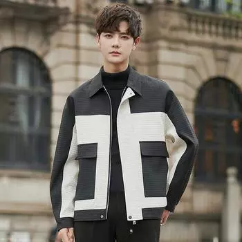 Инструментальная куртка куртка весна и осень повседневная лацканы контрастные цвета модная тонкая мужская одежда High Sense M