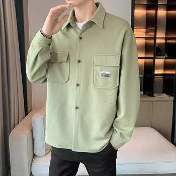 Инструментальная рубашка куртка мужская, весна и осень корейская версия повседневной молодежной рубашки мода свободный кардиган куртка мужская M