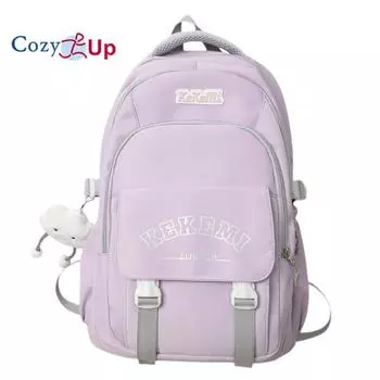 Инструментальный стиль, однотонный рюкзак, повседневный компьютерный рюкзак, большая вместительная школьная сумка с буквенным принтом для студентов 30x17x48cm розовый