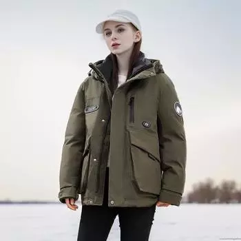 Инструменты для активного отдыха, пуховая хлопковая одежда для мужчин и женщин, одинаковая осенне-зимняя продукция, короткая корейская версия, модная универсальная теплая куртка S чёрный