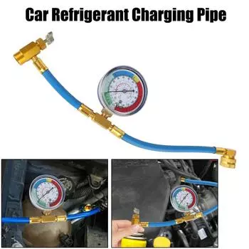 Инструменты для автомобильного кондиционера Автомобильная трубка для заправки хладагента Открытый клапан Заправочная трубка Фреон r134a Шланг для заправки кондиционера с измерительным манометром синий